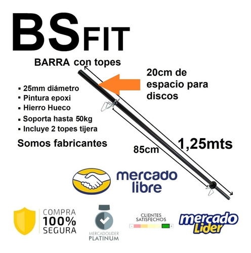 Barra 2 Mancuernas 40 Kg Discos Con Manija Kit Set Bsfit