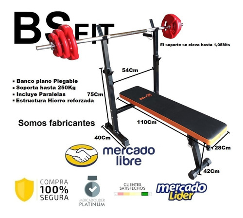 Banco Press Pecho Plano Bsfit Regulable Alta Calidad Pesas