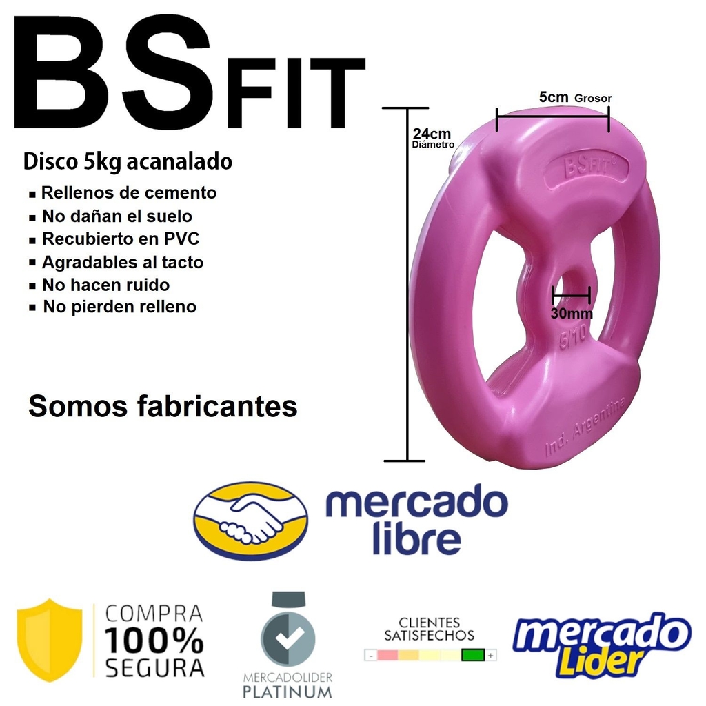 Kit 17 Kg En Discos 5 Kg - 2.5 Kg - 1 Kg X2 Unid Con Agarres