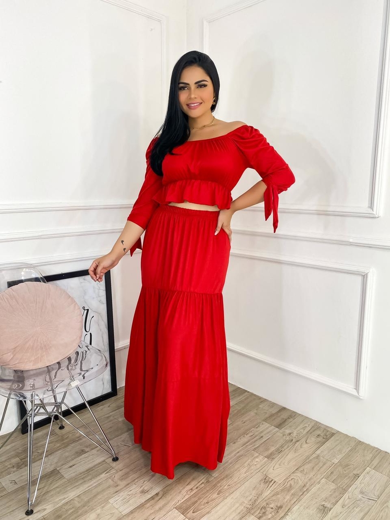 Saia longa e cropped vermelho sales