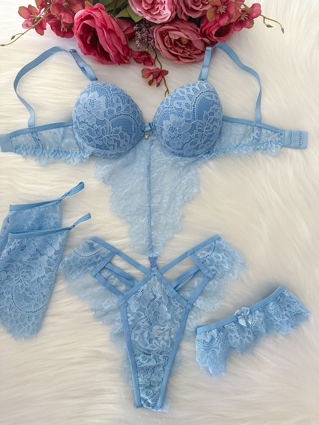 Conjunto lingerie azul bebe - Lamour - Conjunto de Lingerie