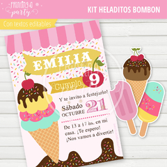 kit imprimible heladitos bombón fiesta helados candy bar helados