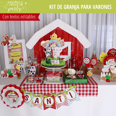 kit imprimible granja varón decoración candy bar granja