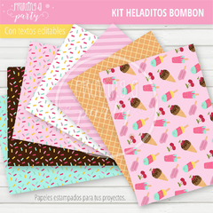 kit imprimible heladitos bombón fiesta helados candy bar helados