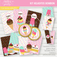 Kit Imprimible Heladitos Bombón Tarjeta + Decoración + Etiquetas Candy Bar en internet