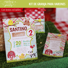 kit imprimible granja varón decoración candy bar granja