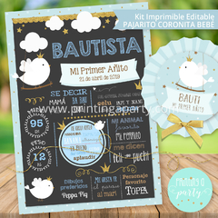 Kit Imprimible Pajarito Coronita Bebé Tarjeta + Decoración + Etiquetas Candy Bar - Printing a Party