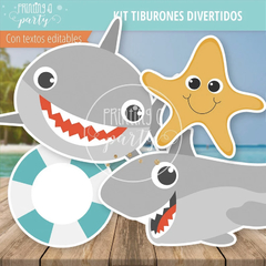 Kit Imprimible Tiburones Divertidos Tarjeta + Decoración Fiesta Tiburones