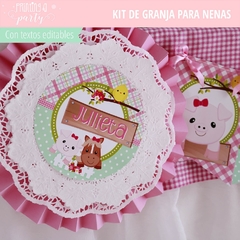 kit imprimible granja nenas decoración candy bar invitación granja