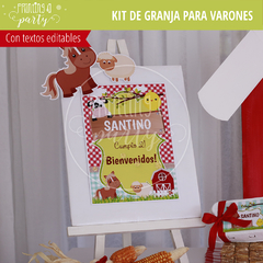 kit imprimible granja varón decoración candy bar granja