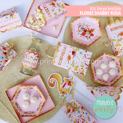 kit imprimible flores shabby rosa candy bar flores cumpleaños flores