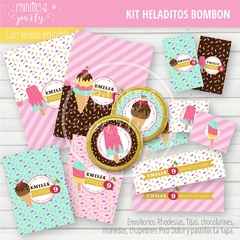 kit imprimible heladitos bombón fiesta helados candy bar helados