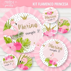 Kit Imprimible Flamencos Princesas Tarjeta + Decoración Fiesta