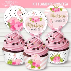 Kit Imprimible Flamencos Princesas Tarjeta + Etiquetas Candy Bar