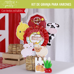 kit imprimible granja varón decoración candy bar granja