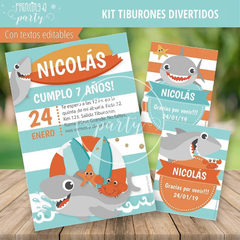 Kit Imprimible Tiburones Divertidos Tarjeta + Decoración Fiesta Tiburones - comprar online