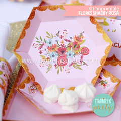 kit imprimible flores shabby rosa candy bar flores cumpleaños flores