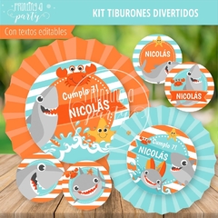 Kit Imprimible Tiburones Divertidos Tarjeta + Decoración Fiesta Tiburones