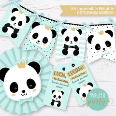 kit imprimible oso panda varon decoración candy bar panda