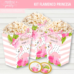 Kit Imprimible Flamencos Princesas Tarjeta + Etiquetas Candy Bar - comprar online