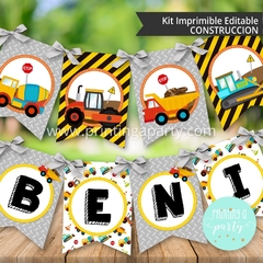 kit imprimible construcción varón fiesta decoración tractor grúa candy bar