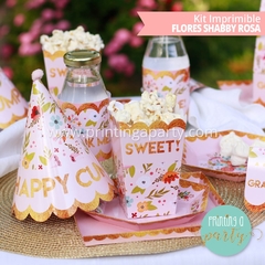 kit imprimible flores shabby rosa candy bar flores cumpleaños flores