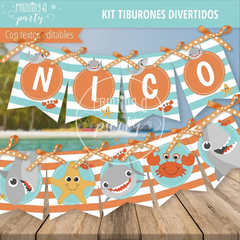 Kit Imprimible Tiburones Divertidos Tarjeta + Decoración Fiesta Tiburones en internet