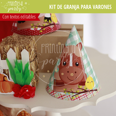 kit imprimible granja varón decoración candy bar granja