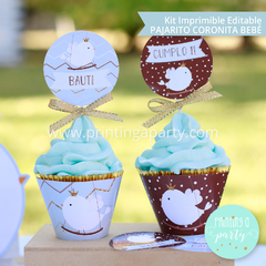 Kit Imprimible Pajarito Coronita Bebé Tarjeta + Decoración + Etiquetas Candy Bar - Printing a Party