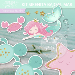 kit imprimible sirenita fiesta bajo el mar decoración sirenitas candy bar