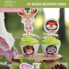 Imagen de Kit Imprimible Bosque Encantado Nena Tarjeta + Etiquetas Candy Bar