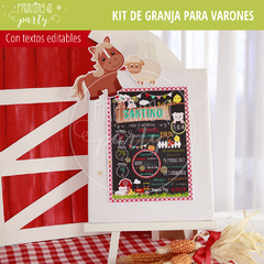 kit imprimible granja varón decoración candy bar granja