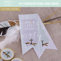 fiesta comunión varón boho tribal rústica plumas