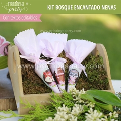 Kit Imprimible Bosque Encantado Nena Tarjeta + Etiquetas Candy Bar