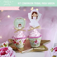 fiesta comunión niña shabby flores rosas