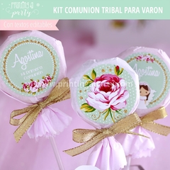 fiesta comunión niña shabby flores rosas