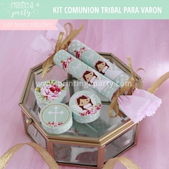 fiesta comunión niña shabby flores rosas