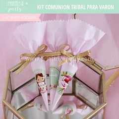 fiesta comunión niña shabby flores rosas