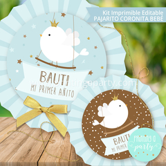 Kit Imprimible Pajarito Coronita Bebé Tarjeta + Decoración Fiesta Pajarito - comprar online