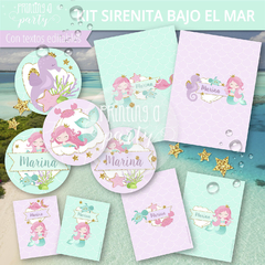 kit imprimible sirenita fiesta bajo el mar decoración sirenitas candy bar