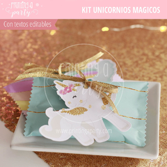 Kit Imprimible Unicornios Mágicos Tarjeta + Deco + Etiquetas Candy Bar Unicornios - Printing a Party