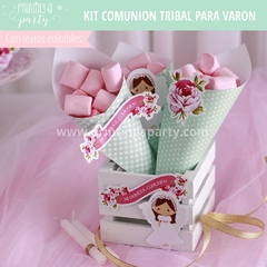 fiesta comunión niña shabby flores rosas