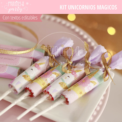 Kit Imprimible Unicornios Mágicos Tarjeta + Deco + Etiquetas Candy Bar Unicornios - tienda online