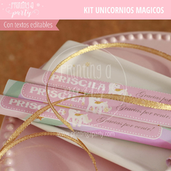 Imagen de Kit Imprimible Unicornios Mágicos Tarjeta + Deco + Etiquetas Candy Bar Unicornios