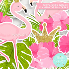 Kit Imprimible Flamencos Princesas Tarjeta + Decoración + Etiquetas Candy Bar en internet