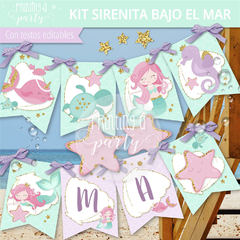 kit imprimible sirenita fiesta bajo el mar decoración sirenitas candy bar