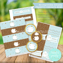 Kit Imprimible Pajarito Coronita Bebé Tarjeta + Etiquetas Candy Bar - tienda online