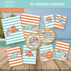 Kit Imprimible Tiburones Divertidos Tarjeta + Decoración + Etiquetas Candy Bar - comprar online