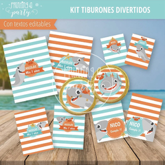 Kit Imprimible Tiburones Divertidos Tarjeta + Etiquetas Candy Bar en internet