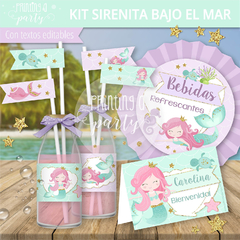 kit imprimible sirenita fiesta bajo el mar decoración sirenitas candy bar